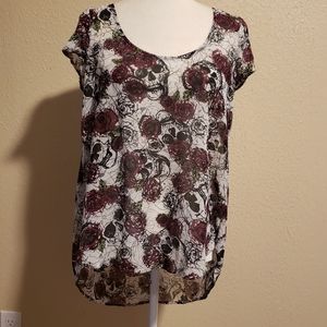Hot Topic Hi‎ low Chiffon Skull & Rose Top Size XS